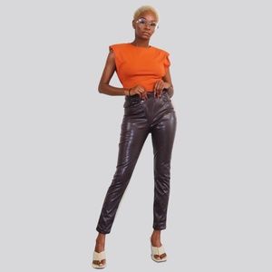 VEGAN LEATHER AYSMMETRIC PANTS